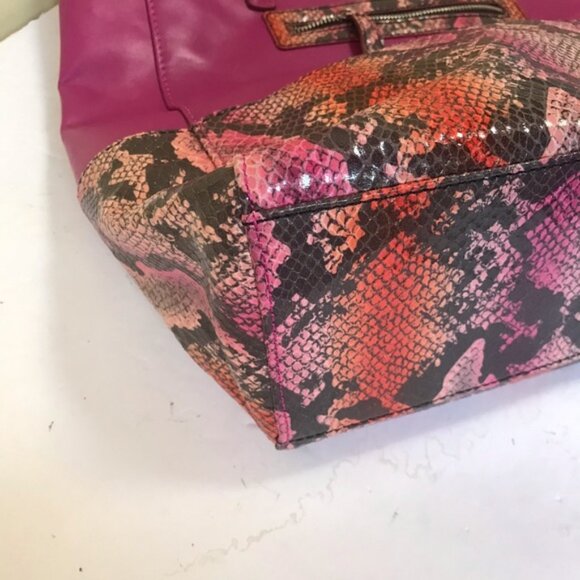 Kate Landry NEW Leather Snake Animal Print Tote Bag Shoulder Satchel FOB Pink - Picture 13 of 16
